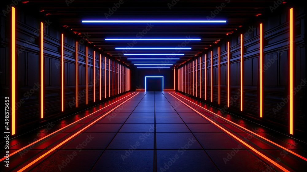 Fototapeta premium Neon Corridor: A Futuristic Passage of Vibrant Hues