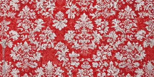 Red flocked damask wallpaper, retro vintage style, white background , flocked wallpaper, style