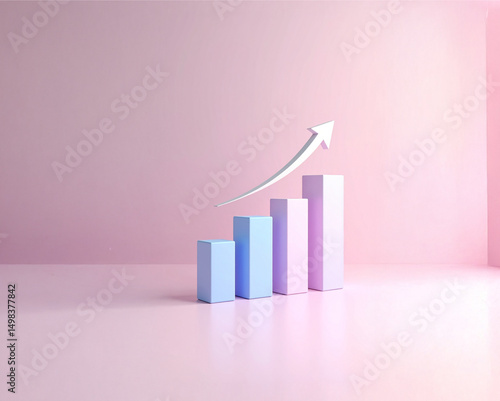 Free Download A minimalist 2D bar chart with a single arrow rising above the bars, soft gradient tones, and no text, symbolizing sales increase and market progress. - GFXLoad