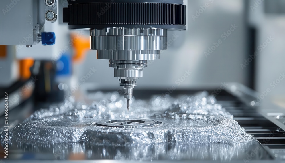 Engineers operating a CNC milling machine in a workshop, Manufacturing, Technical and detailed Engineers operating a CNC milling machine in a workshop, Manufacturing, Technical and detailed