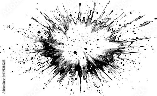 Black ink splatter on white background suggesting explosive creativity. Vector illustration