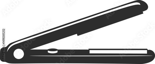 Black silhouette of a hair straightener on a white background, minimalist vector art. Vector illustration
