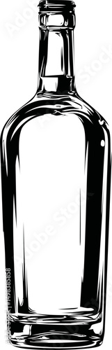 Illustration of an empty glass bottle with black and white detailing. Vector illustration