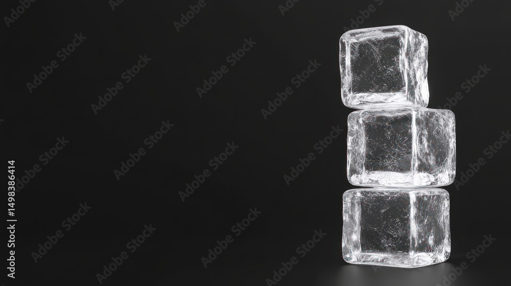 Three Ice Cubes Stacked on Black Background Three Ice Cubes Stacked on Black Background