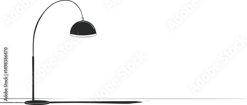 Minimalist black and white illustration of a modern arc floor lamp. Vector illustration