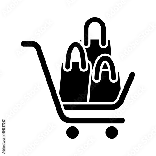 A shopping cart with three bags on it