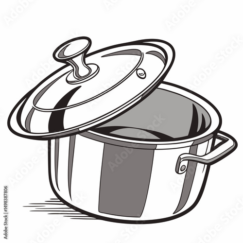 Stainless steel cooking pot with lid ajar