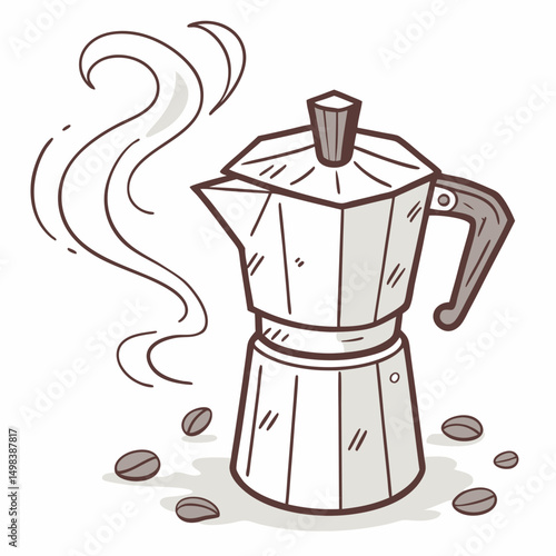 Brewing coffee moka pot steam coffee beans