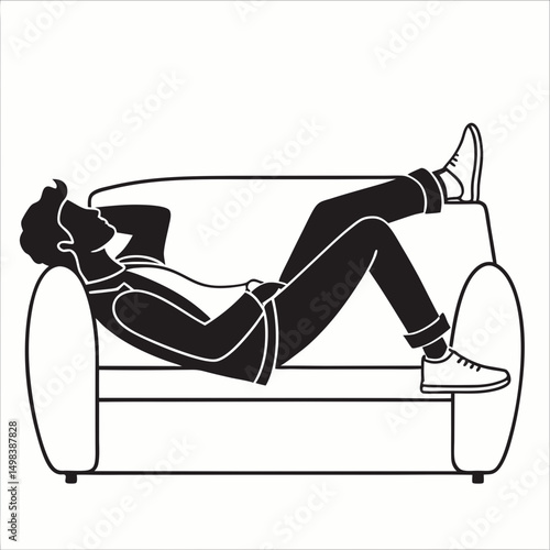 Man relaxing on couch feet up casual style