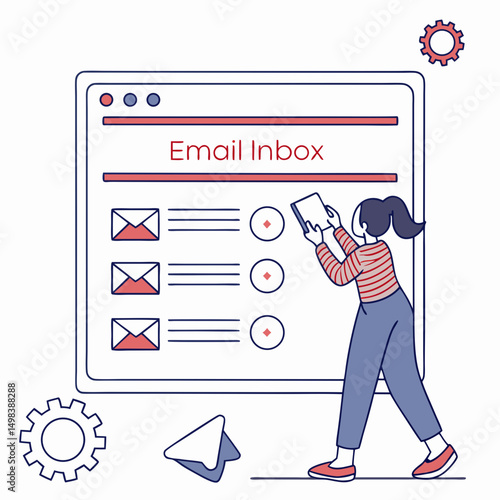 Woman managing emails on tablet device digital inbox