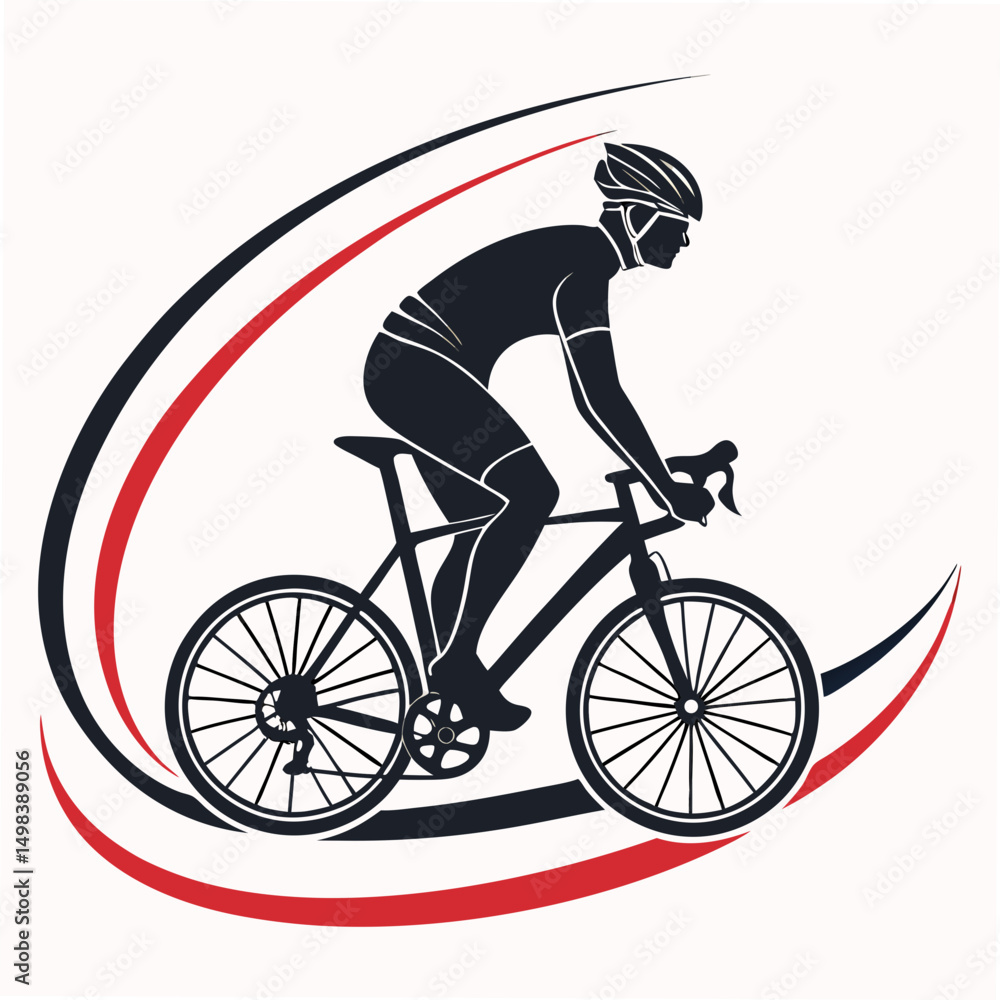 Obraz premium Cyclist riding road bike, vector silhouette, clean cutout