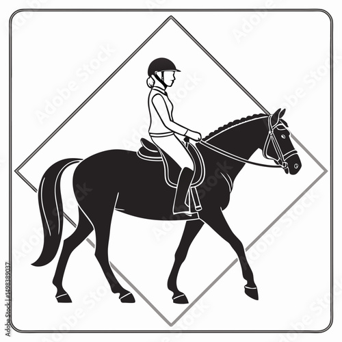 Equestrian rider horseback riding silhouette design element