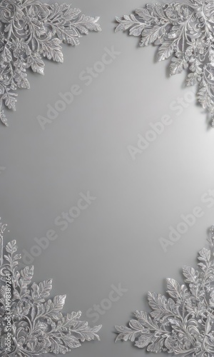 Silver leaf lace border, shimmering metallic background, festive, texture