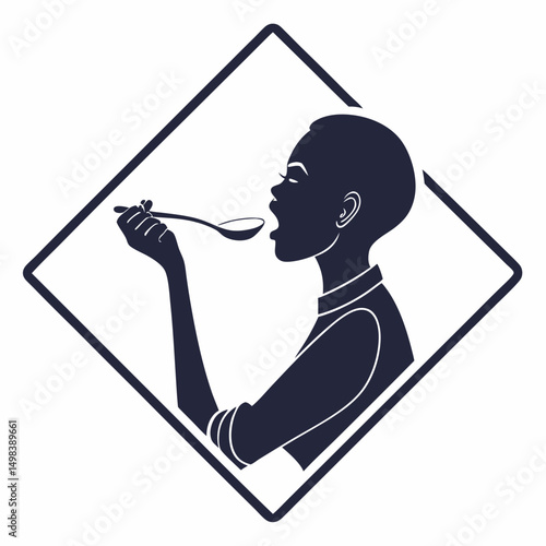 Woman silhouette enjoying delicious spoonful food