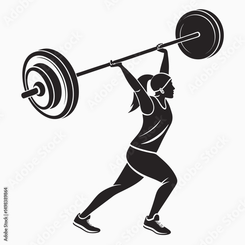 Strong woman weightlifting heavy barbell fitness