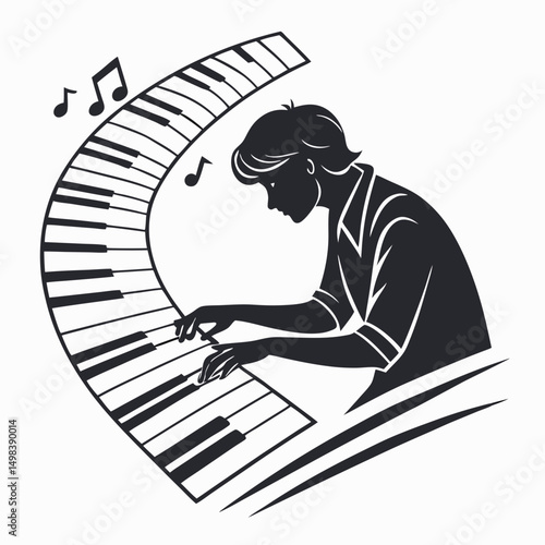 Pianist playing musical keyboard instrument