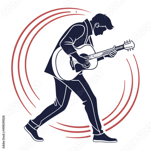 Musician playing acoustic guitar dynamic pose