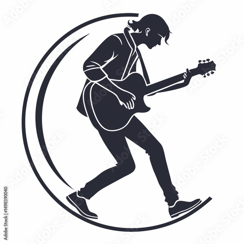 Energetic guitarist silhouette dynamic music performance