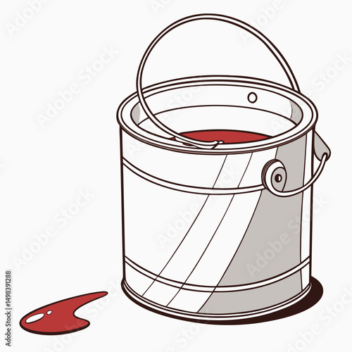 Paint can with red paint spill illustration