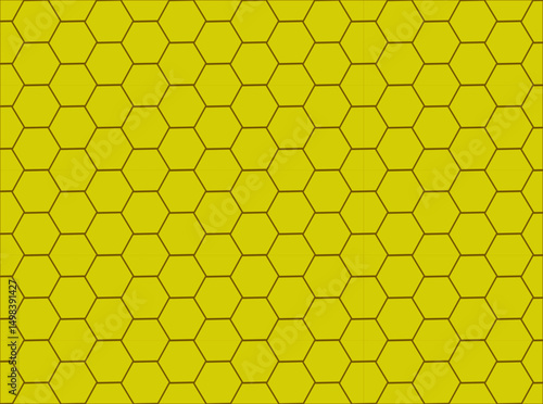 Honeycomb pattern. Repeating mustard yellow hexagons. Useful for illustrating geometry, biology or nature patterns
