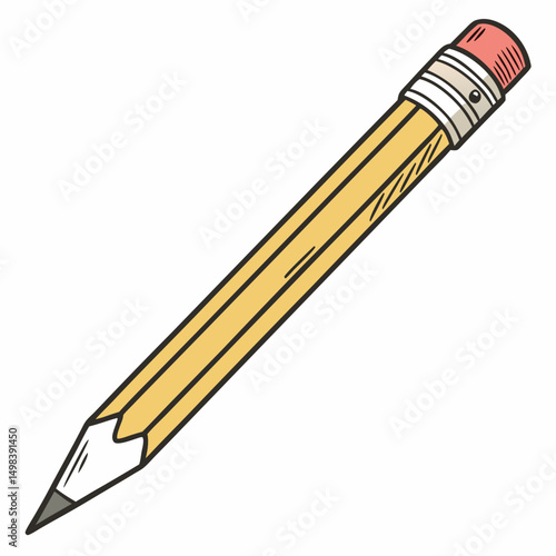 Yellow pencil with pink eraser isolated on white background