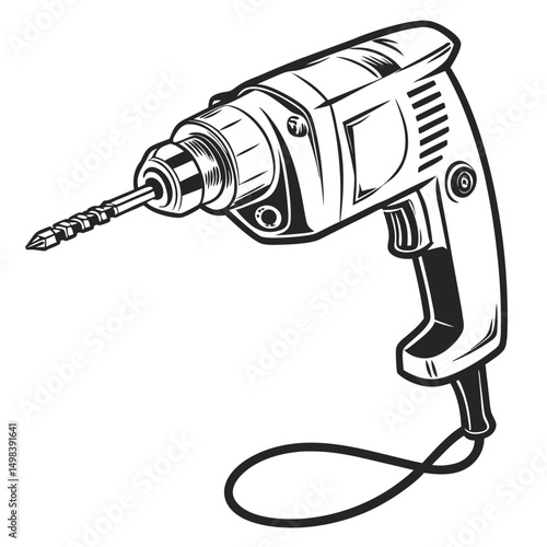 Vintage cordless drill power tool illustration