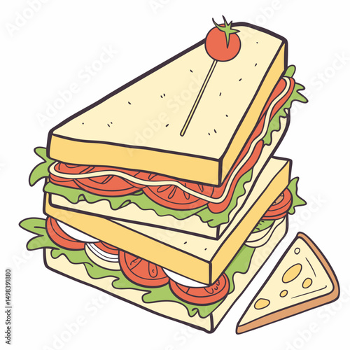 Delicious triple decker club sandwich illustration