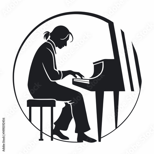 Pianist playing grand piano musical instrument