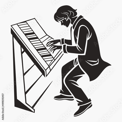 Musician playing keyboard instrument black silhouette