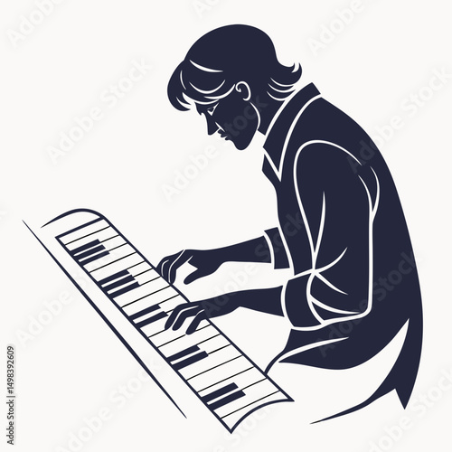 Pianist playing keyboard musical instrument silhouette