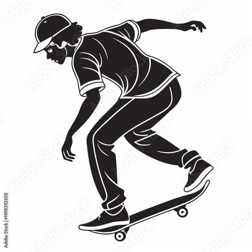 Skateboarder silhouette, clean cutout, transparent background