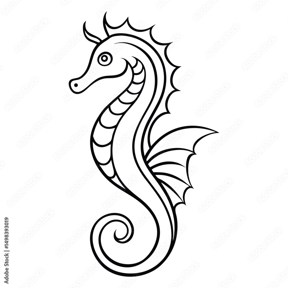 Naklejka premium Minimalist Line Art of a Seahorse for Marine and Nature Projects