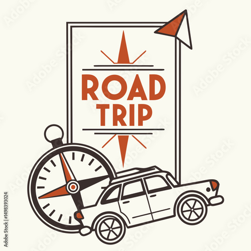Road trip adventure compass car travel journey