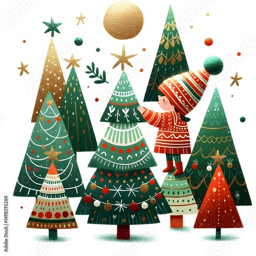 Bosque Mágico de Árboles de Navidad Ilustrados