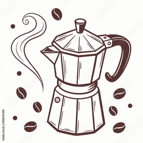 Professional moka pot illustration isolated on white