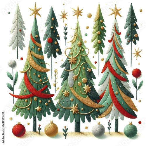 Bosque Mágico de Árboles de Navidad Ilustrados