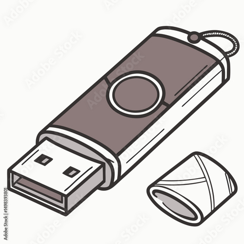 Usb flash drive data storage device cartoon illustration