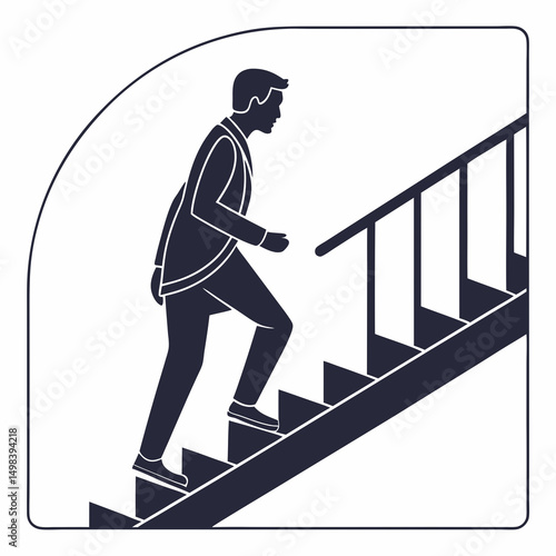 Businessman climbing stairs success growth progress
