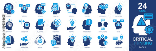 Critical Thinking Icons set vector illustration. Containing mindset, critical, empathy, thinking, decision and more. Simple solid icons collection.