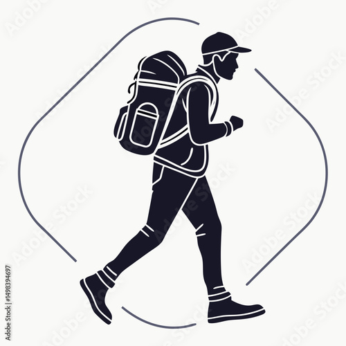 Hiking backpacker silhouette isolated transparent background