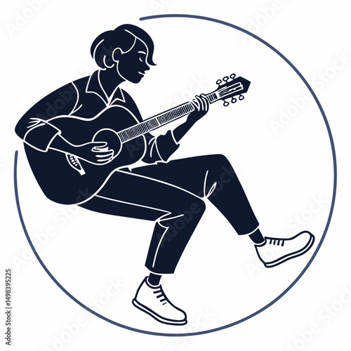 Young person playing acoustic guitar silhouette