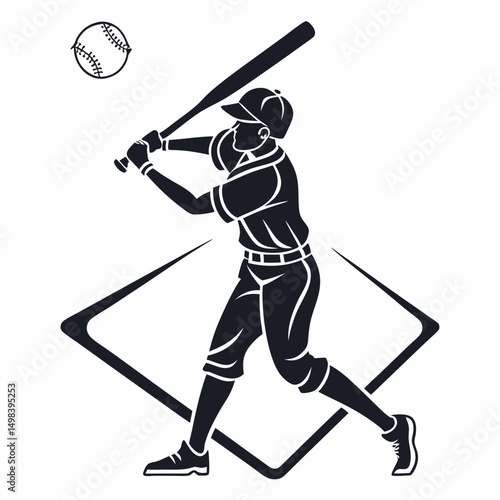 Baseball player swinging bat hitting ball