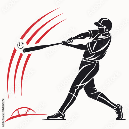 Baseball player hitting ball powerful swing action
