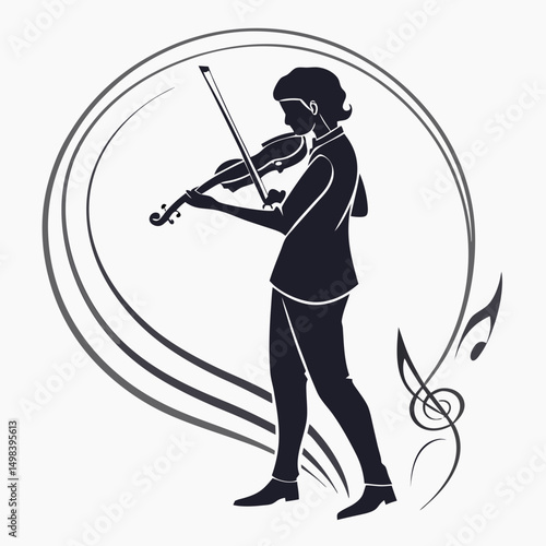 Elegant violinist silhouette musical design element
