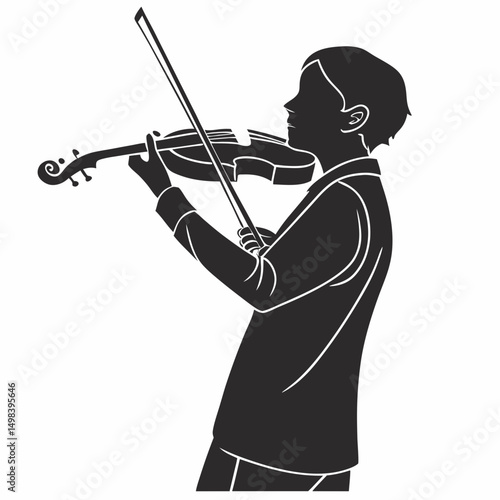 Professional violinist silhouette, isolated cutout, transparent background