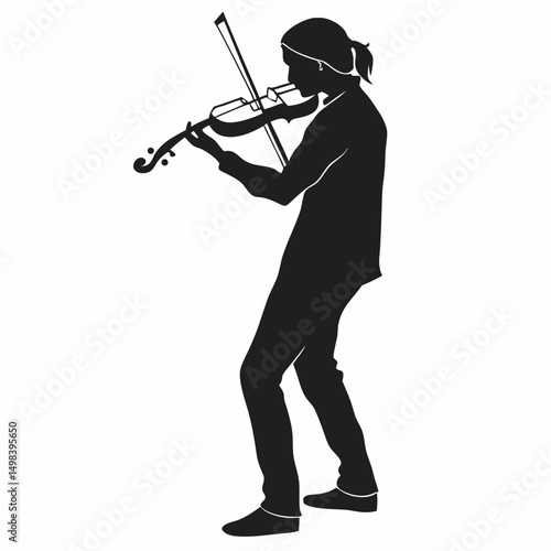 Professional violinist silhouette isolated on white background