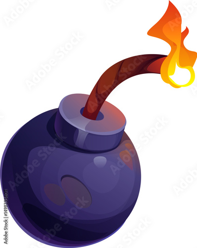 Cartoon bomb with a lit fuse and sparks indicating imminent detonation. Vector pirate game icon of danger weapon. Vintage medieval grenade with rope wick burning rapidly, promising powerful explosion