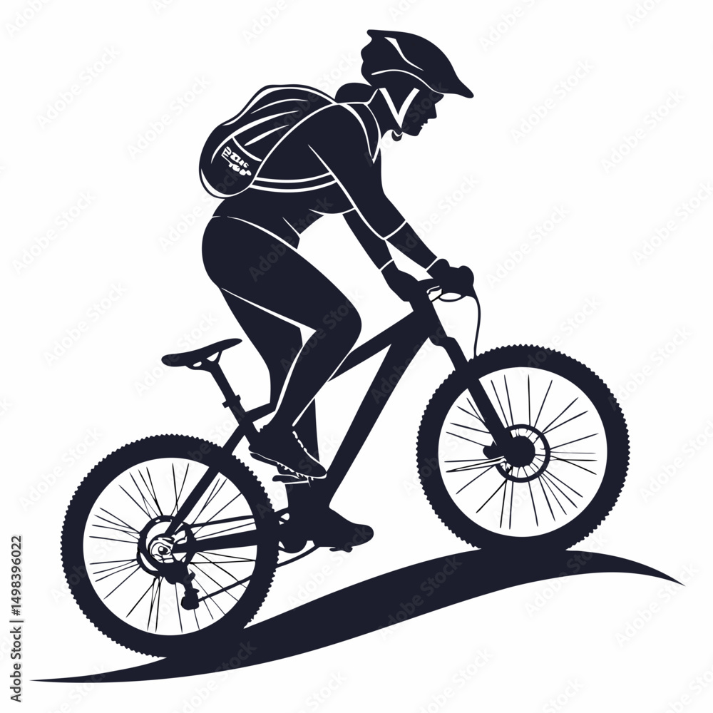 Obraz premium Professional silhouette mountain biker on trail, transparent background