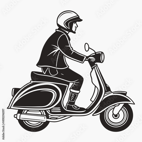 Retro scooter rider classic vintage motorcycle design