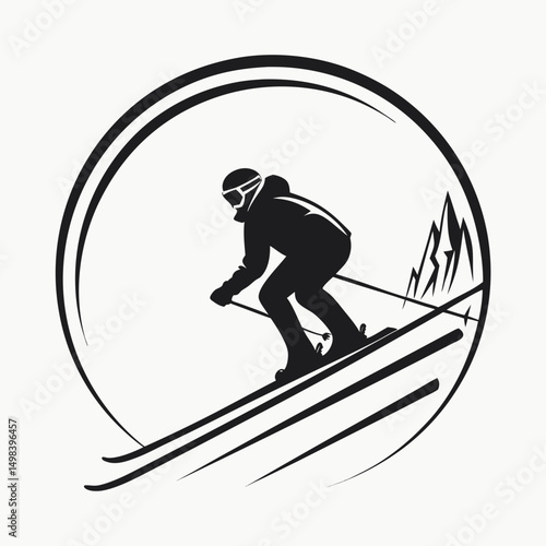 Professional skier silhouette design element, transparent background